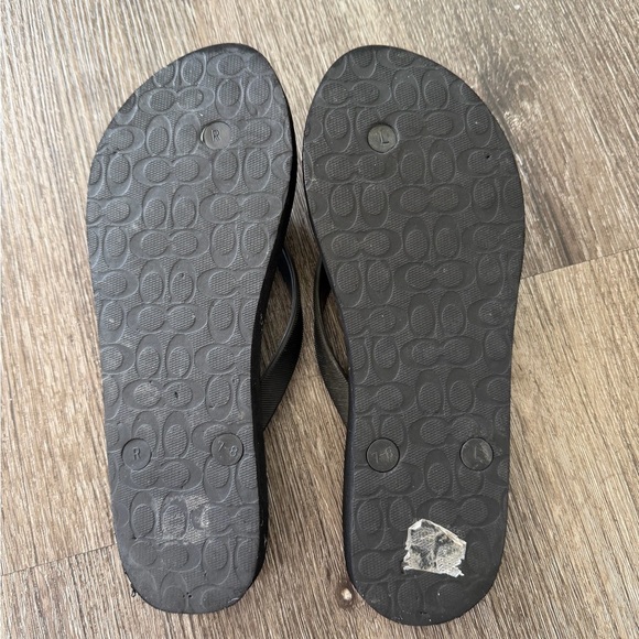 Coach Black and Cream Patterned Flip Flops with Red Detail - Picture 3 of 5